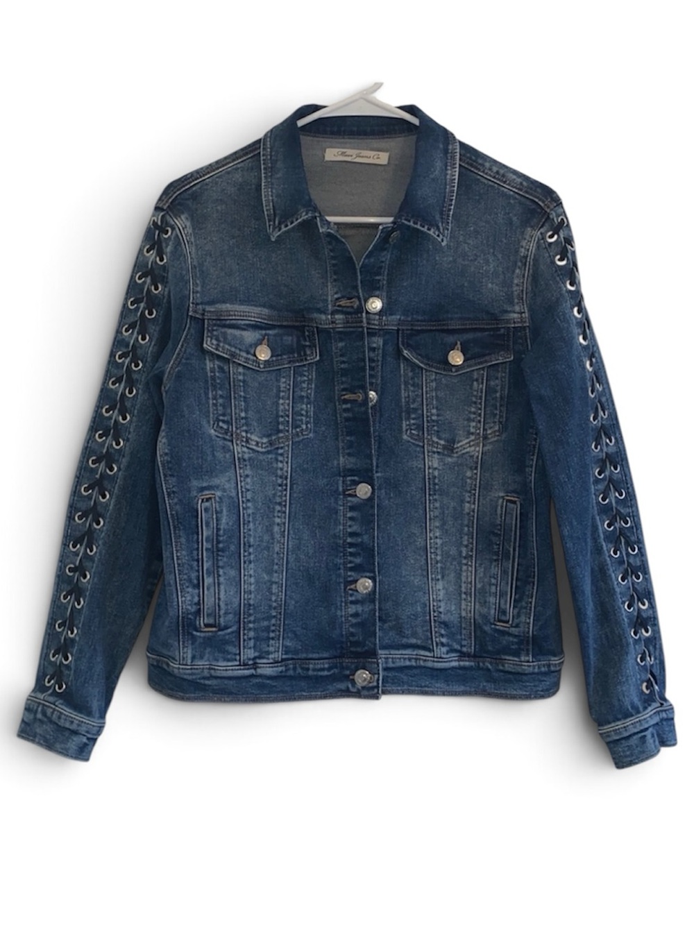 MAVI WOMENS DENIM JEAN JACKET LACE UP DETAIL SLEEVES EDGY UNIQUE VINTAGE